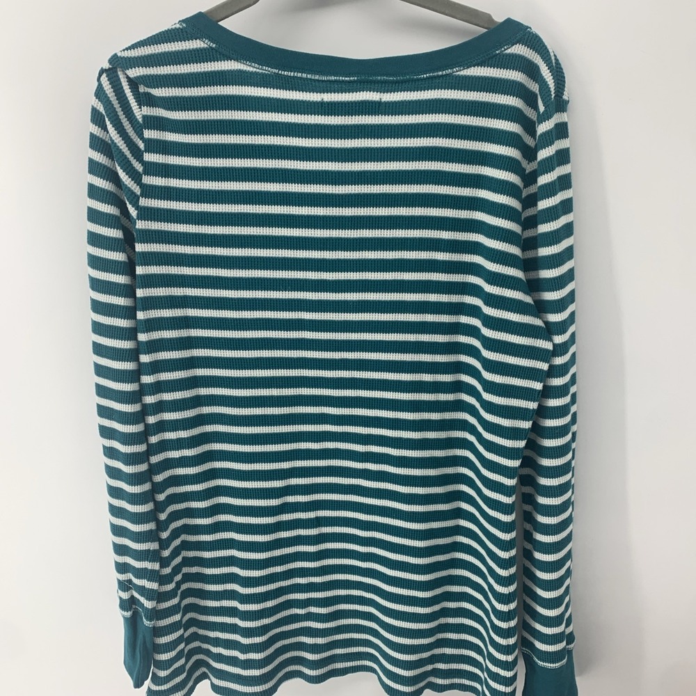 2 Women GH BASS CO THERMAL HENLEY SHIRT Long Sleeve Stripe Top Waffle Large - Picture 5 of 9